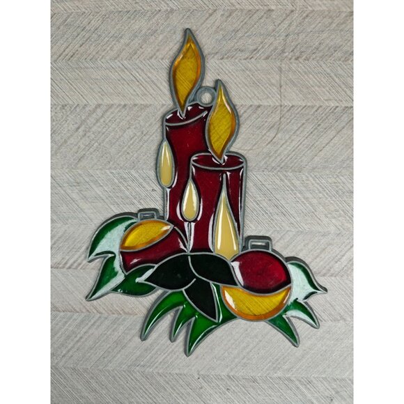 Vintage Christmas Candle Stained Glass Window Ornament Sun Catcher - Picture 5 of 5